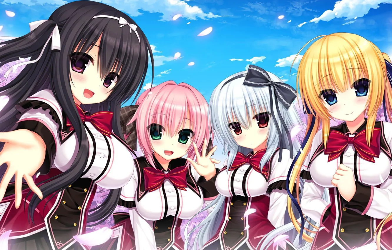 Photo wallpaper kawaii, girl, game, ERO, pink hair, sky, green eyes, anime