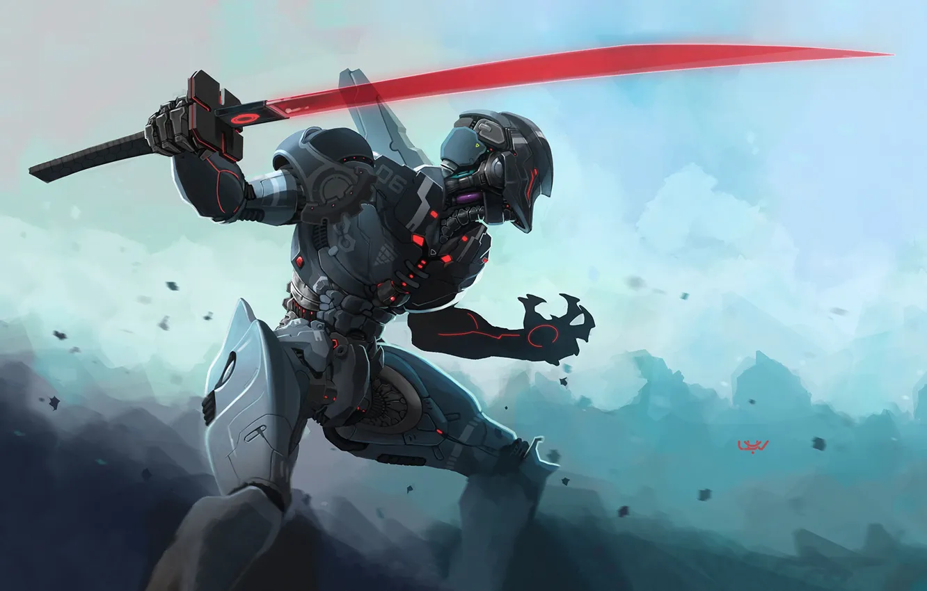 Photo wallpaper fiction, figure, robot, sword, art, robot, science fiction, art