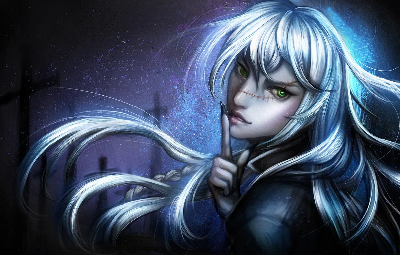 Photo wallpaper girl, face, scar, white hair