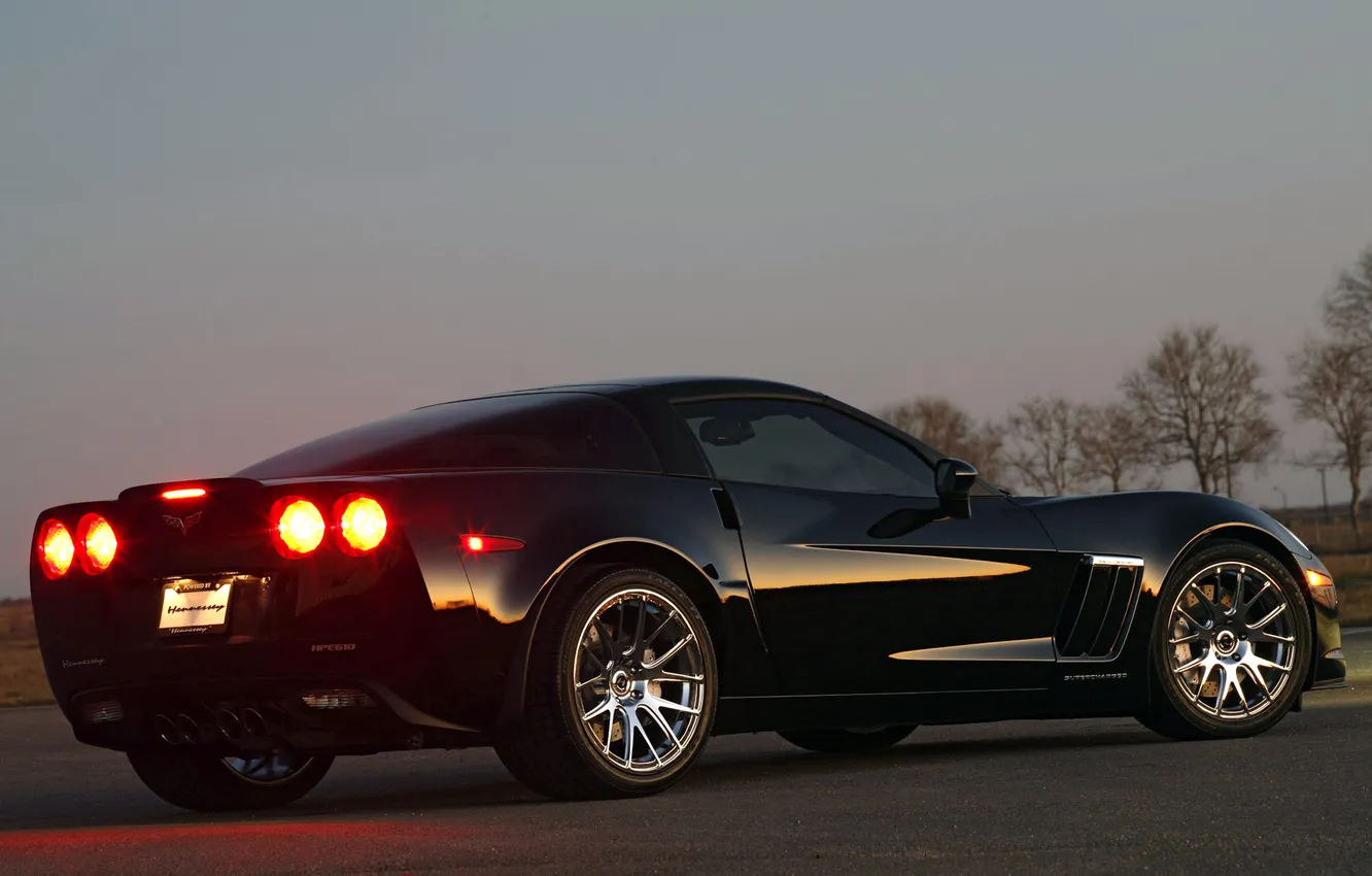 Photo wallpaper corvette, black, chevrolet, auto, hennessey