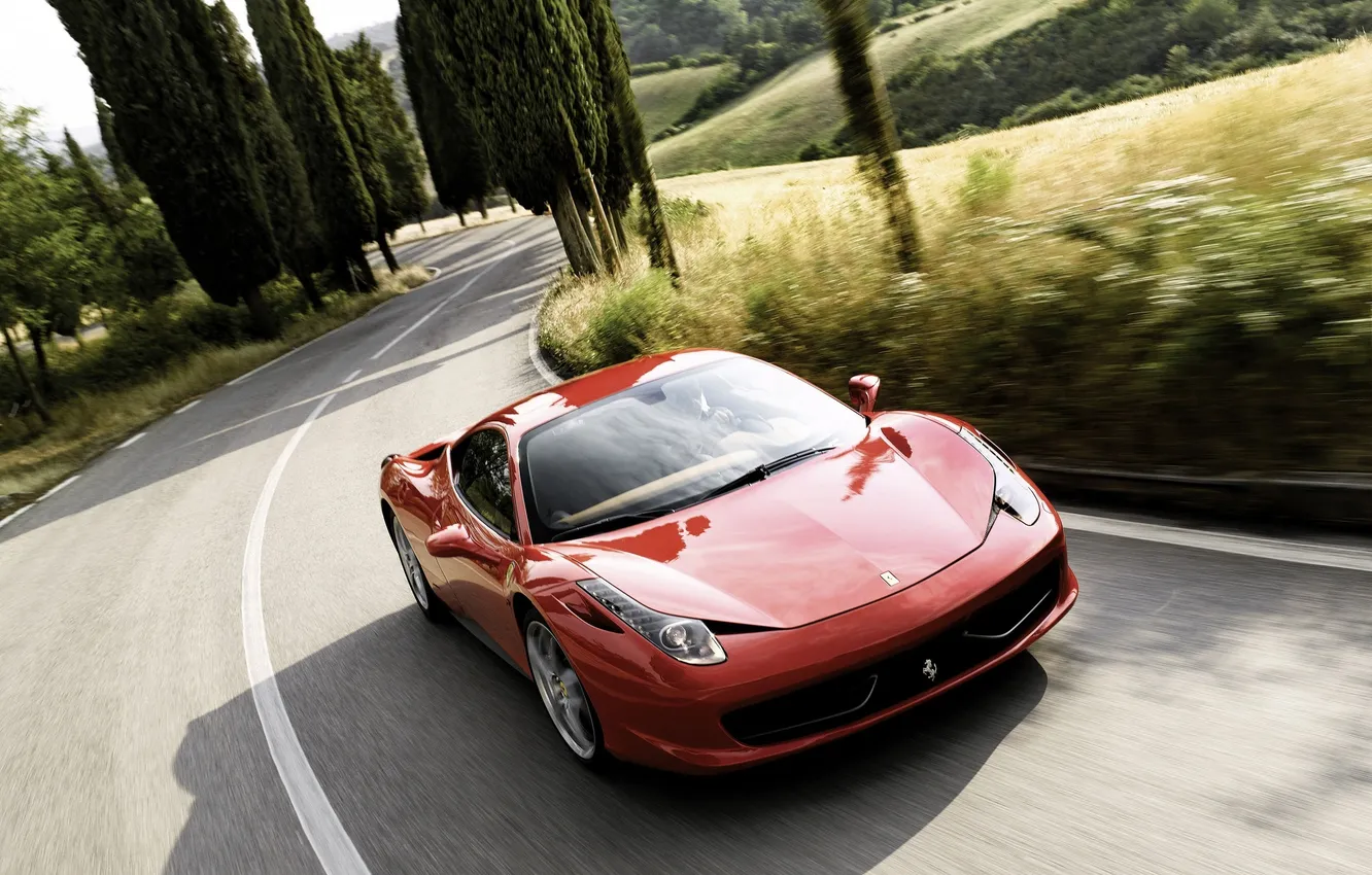 Photo wallpaper road, machine, landscape, markup, Wallpaper, Ferrari, supercar, Ferrari