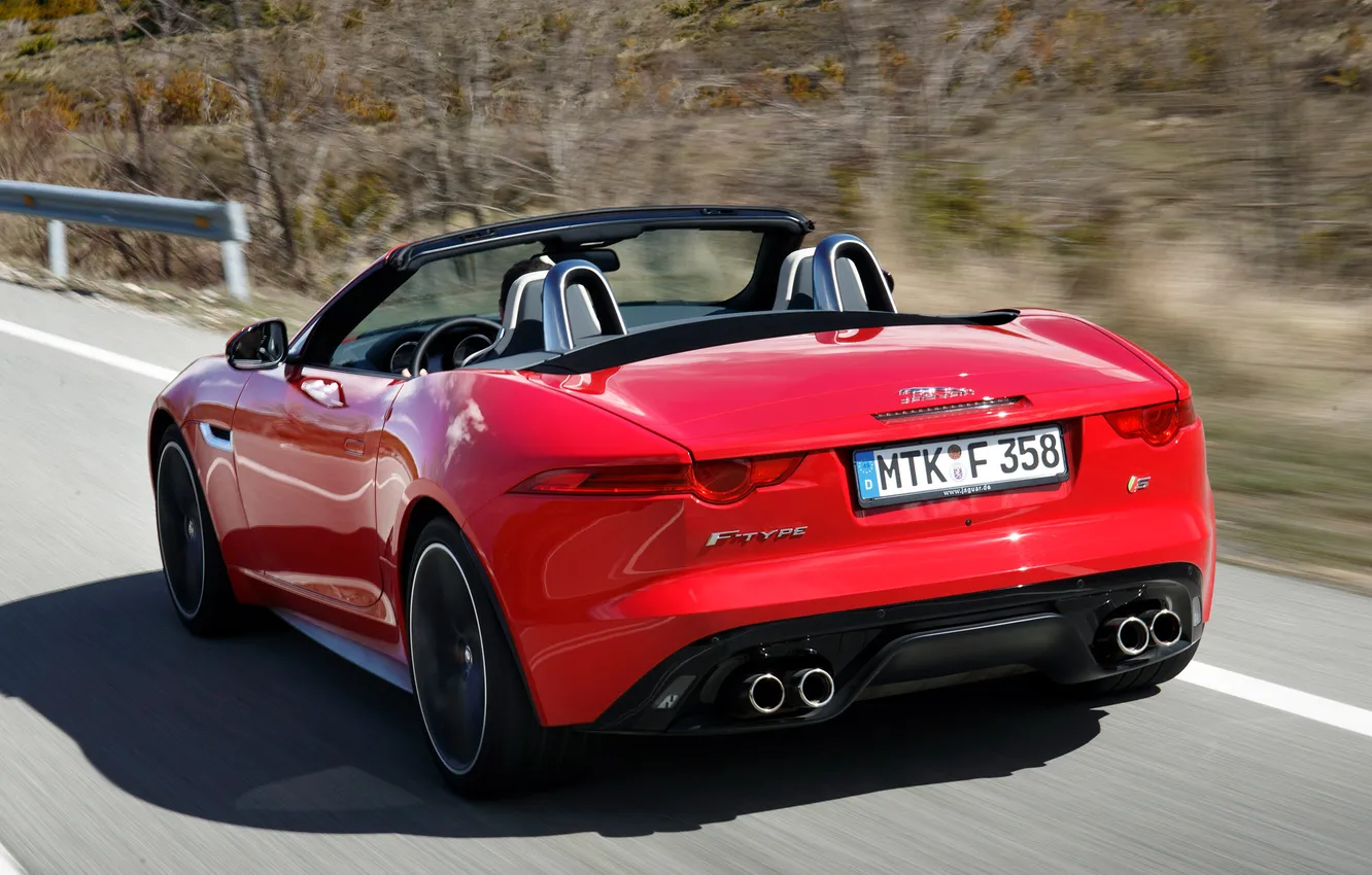 Photo wallpaper road, auto, speed, Jaguar, rear view, F-Type, V8 S