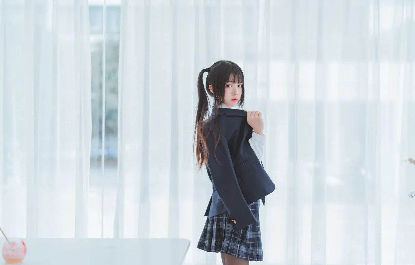 Photo wallpaper woman, beautiful, model, pretty, window, asian, cute, table