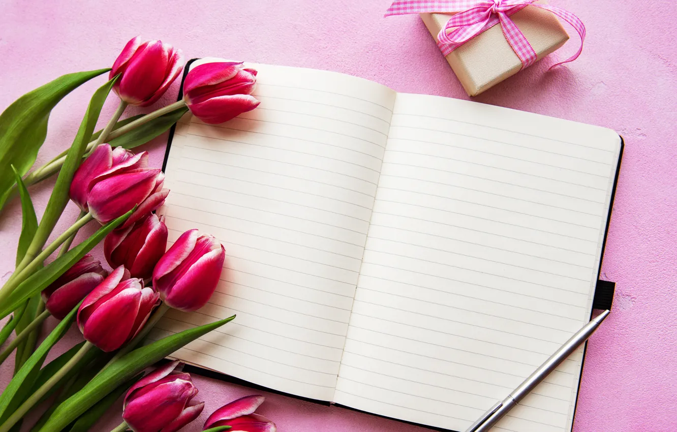 Photo wallpaper flowers, gift, handle, Notepad, Olena Rudo