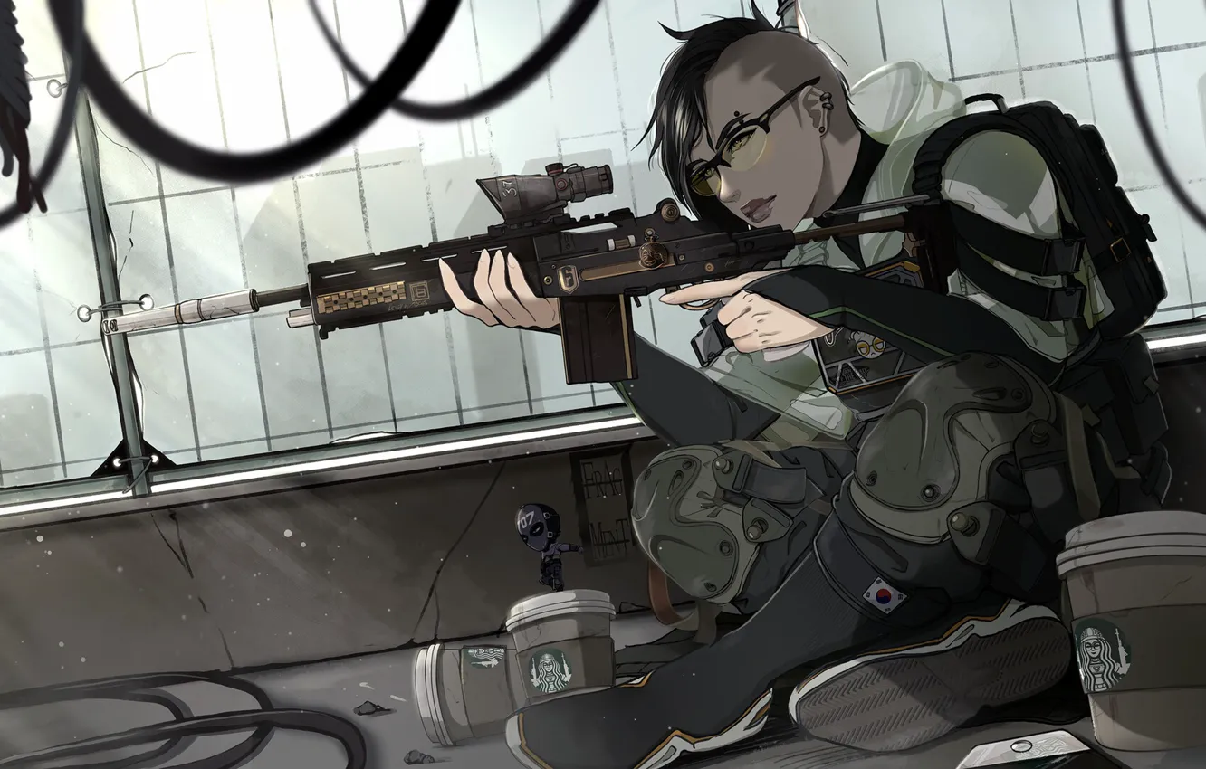 Photo wallpaper Girl, Girl, Soldiers, Weapons, Machine, SWAT, Illustration, Weapon