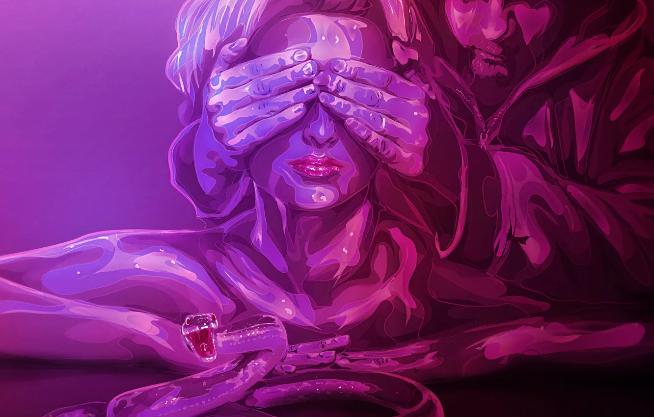 Photo wallpaper girl, hands, ring, pink, guy, closed eyes