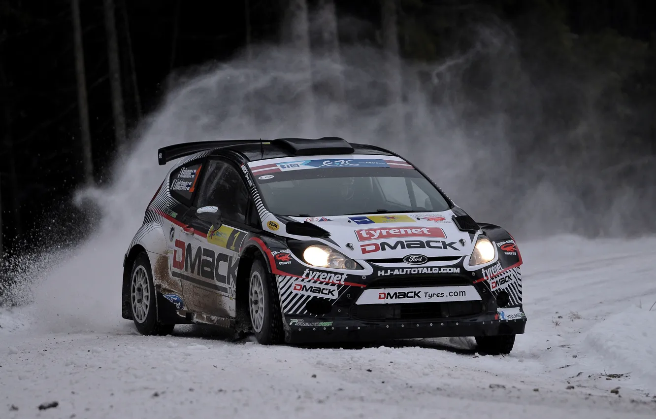 Photo wallpaper Ford, Winter, Snow, Turn, Skid, Car, WRC, Rally