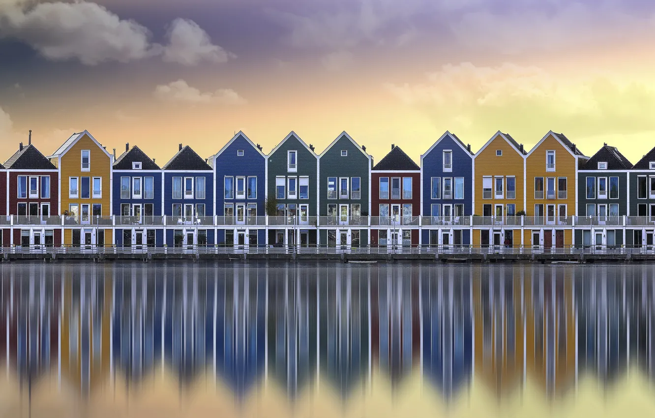 Photo wallpaper water, the city, houses, Netherlands