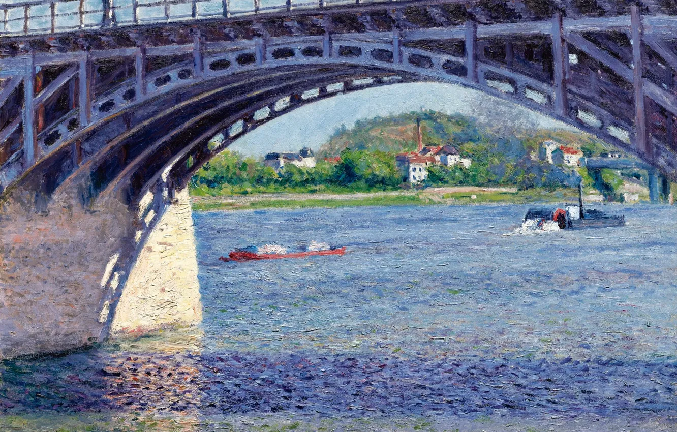 Photo wallpaper river, picture, support, arch, Gustave Caillebotte, Gustave Caillebotte, The bridge on the Seine at Argenteuil