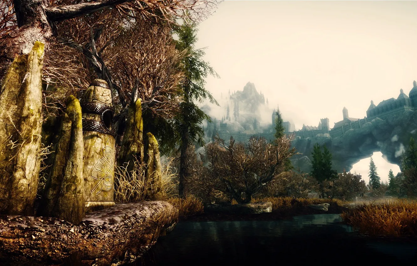 Photo wallpaper nature, castle, rocks, stone, the game, render, Skyrim, The Elder Scrolls 5 Skyrim