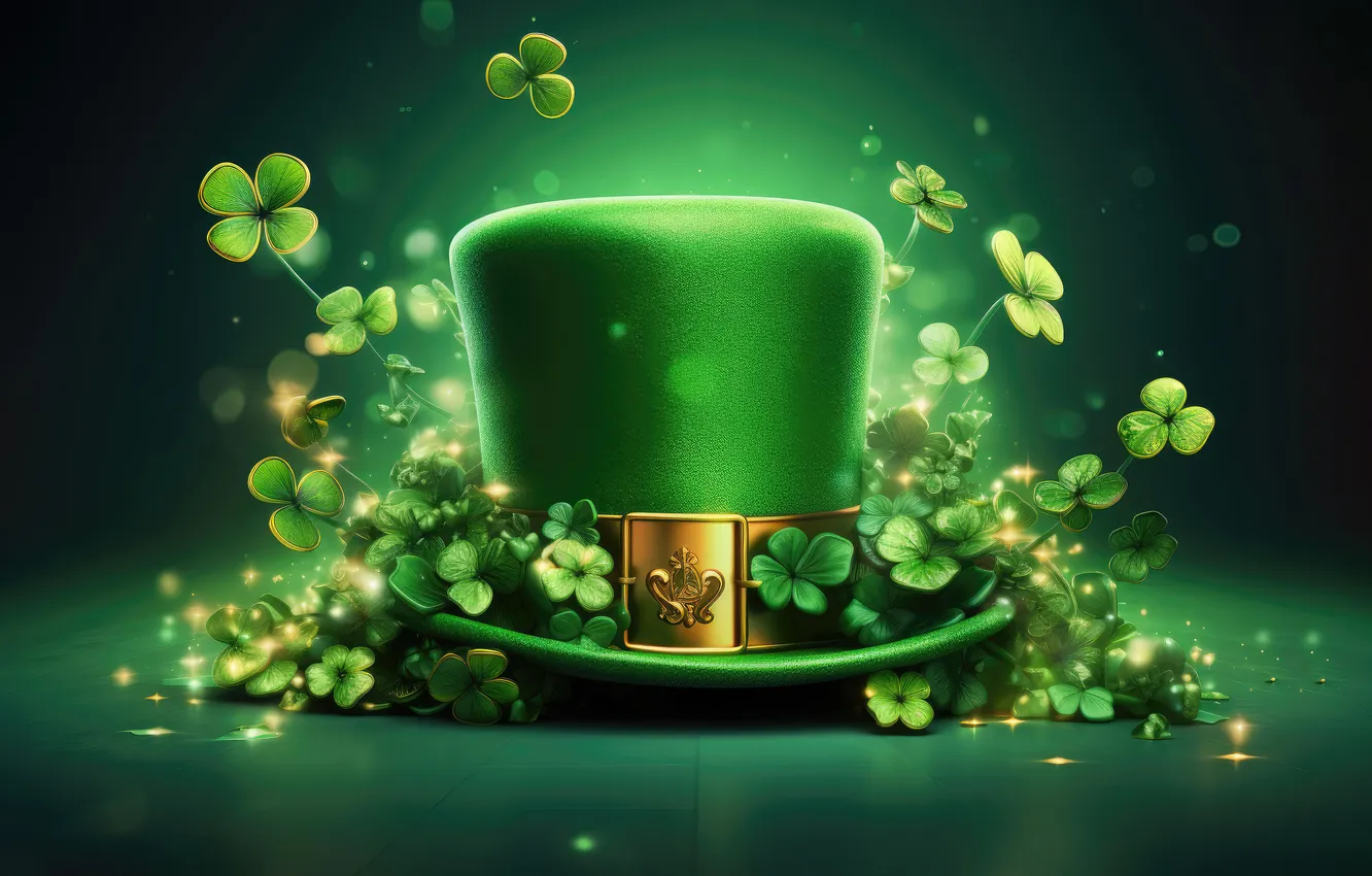 Photo wallpaper Illustration, Clover, Irish, Shamrock, Green leaves, AI art, Celebrations, Green aesthetic