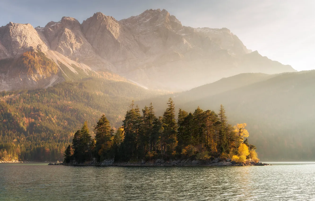 Photo wallpaper autumn, forest, mountains, river, Michael Turkei