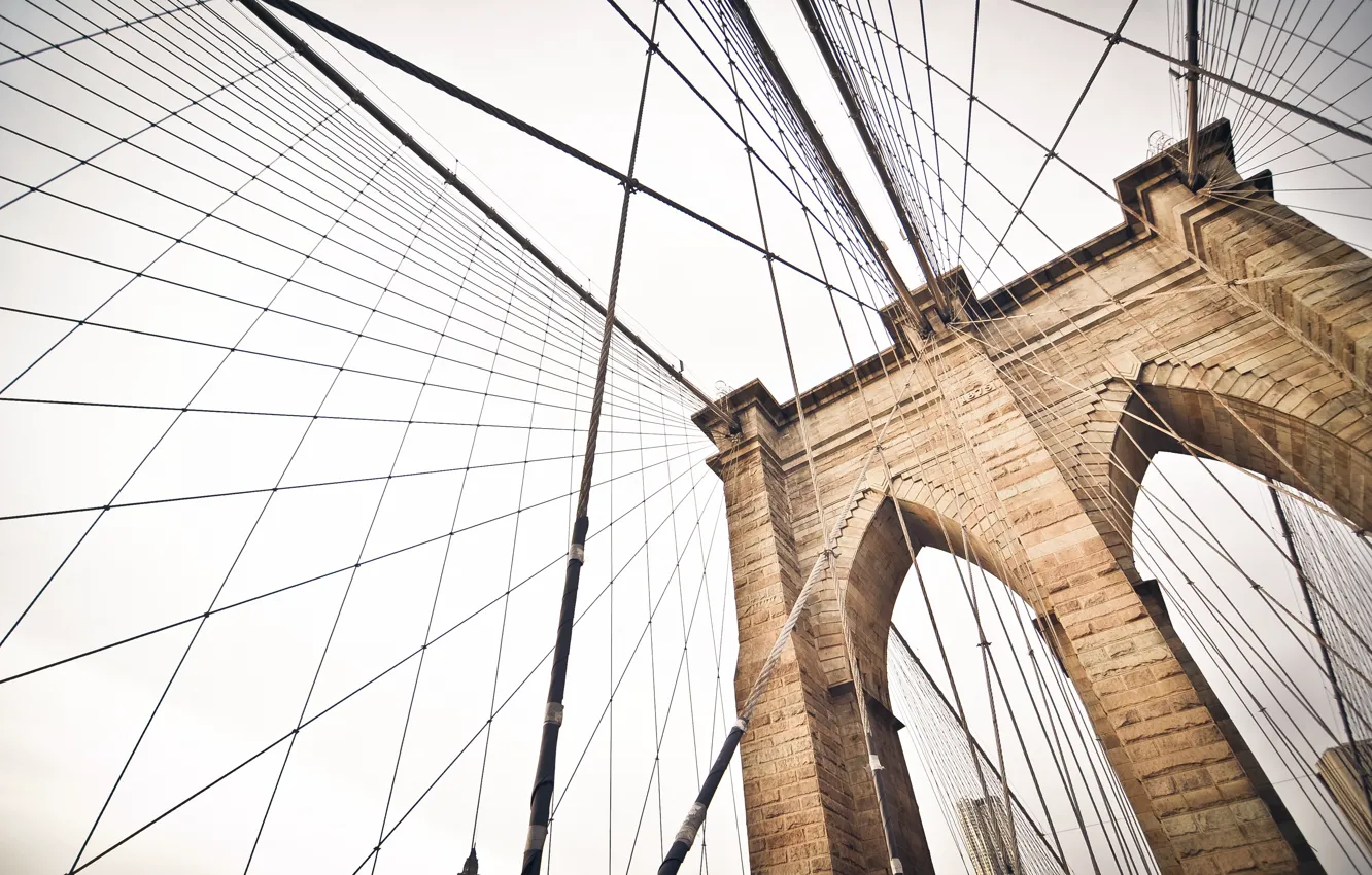 Photo wallpaper bridge, the city, New York, Brooklyn, rope, USA, USA, America