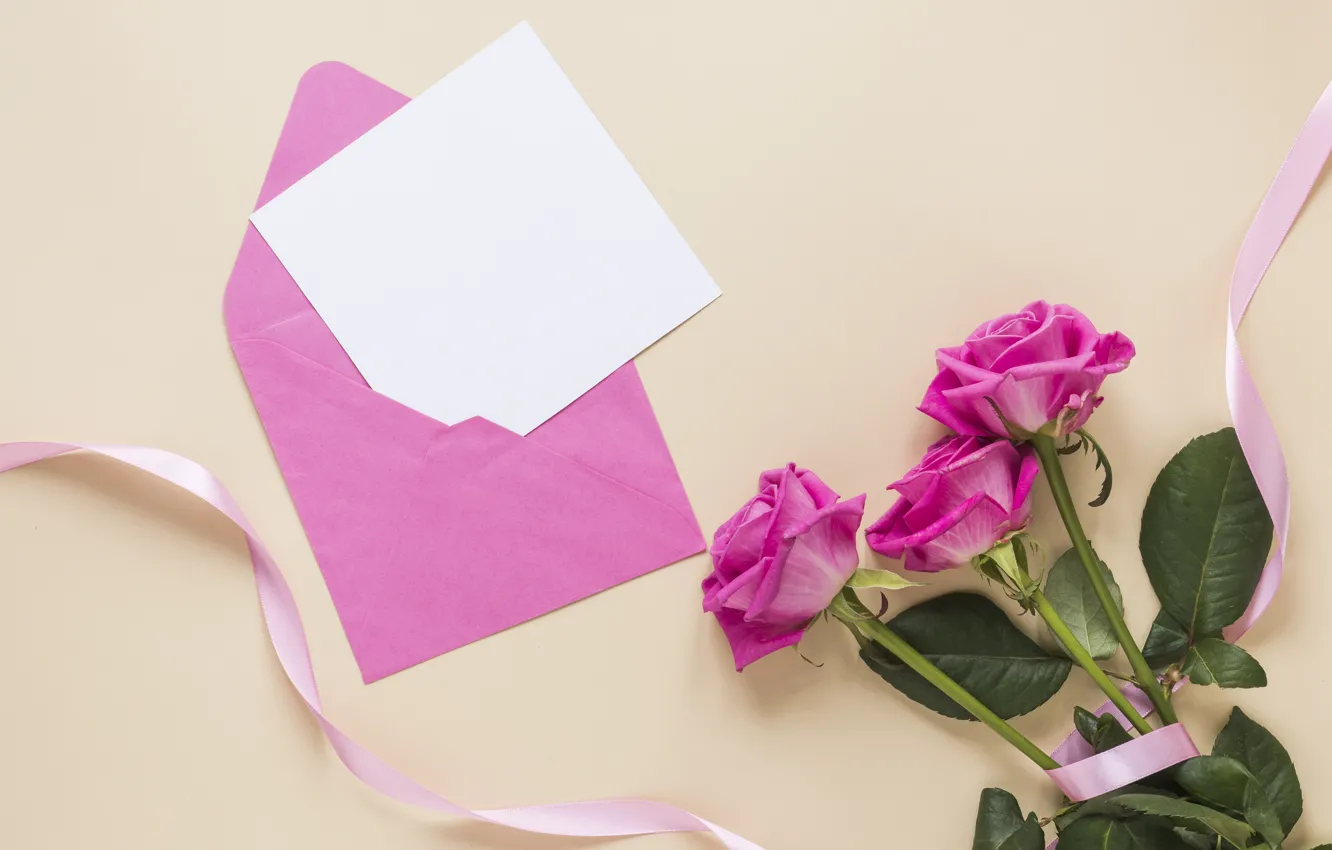 Photo wallpaper letter, roses, tape, the envelope