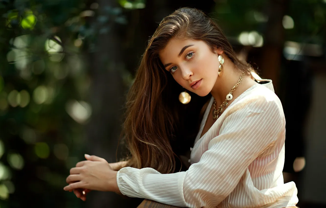 Photo wallpaper look, girl, pose, earrings, Sergei Bidong