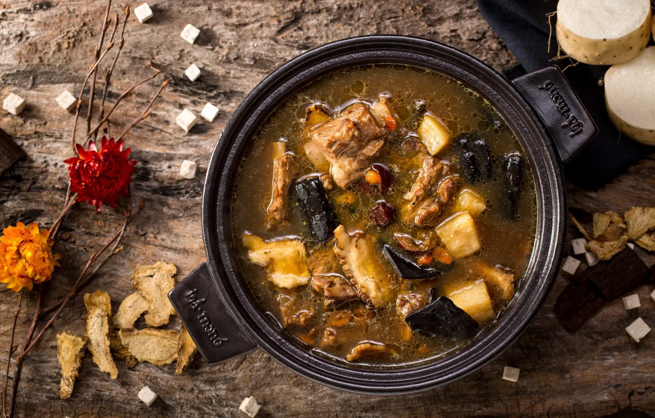 Photo wallpaper flowers, soup, the first dish, mushroom