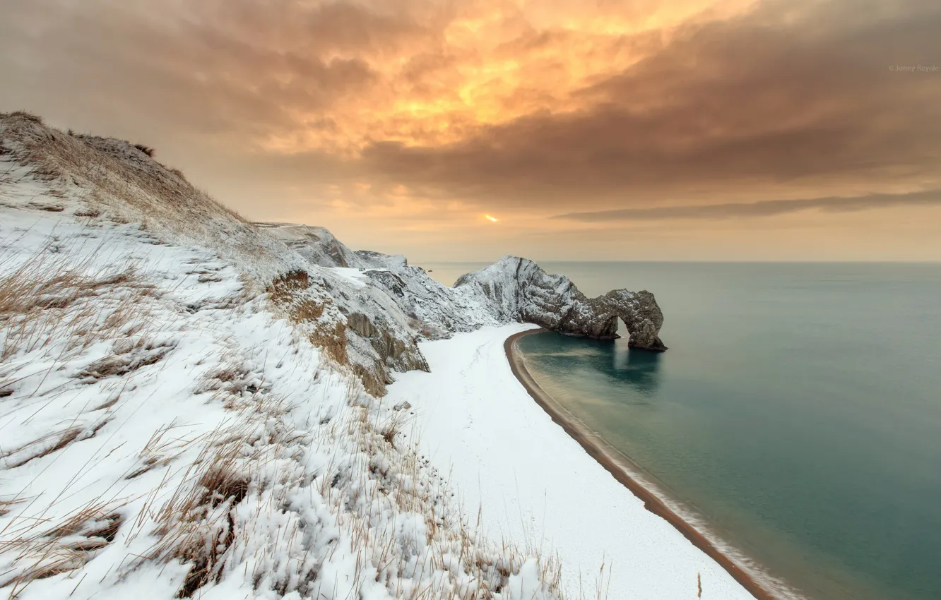 Photo wallpaper winter, sea, rocks
