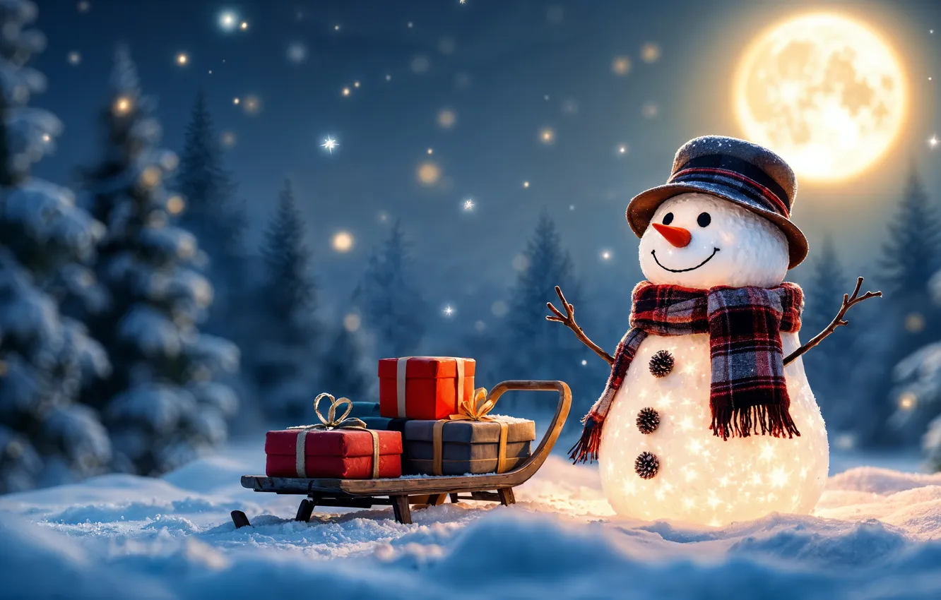 Photo wallpaper winter, snow, decoration, new year, Christmas, snowman, Christmas, winter