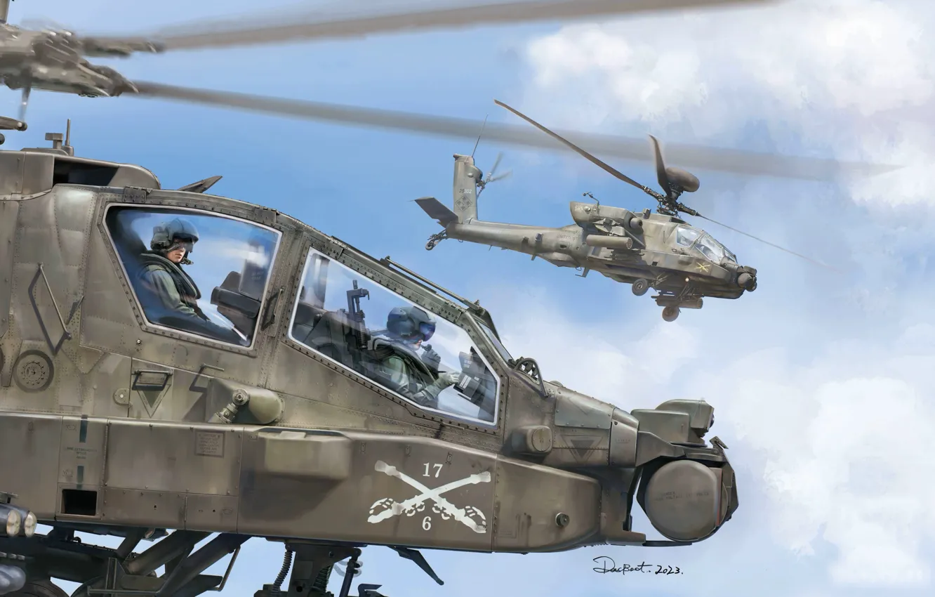 Photo wallpaper USA, attack helicopter, Boeing AH-64 Apache, Ju Hesong, AH-64D Apache Longbow Block II Attack Helicopter