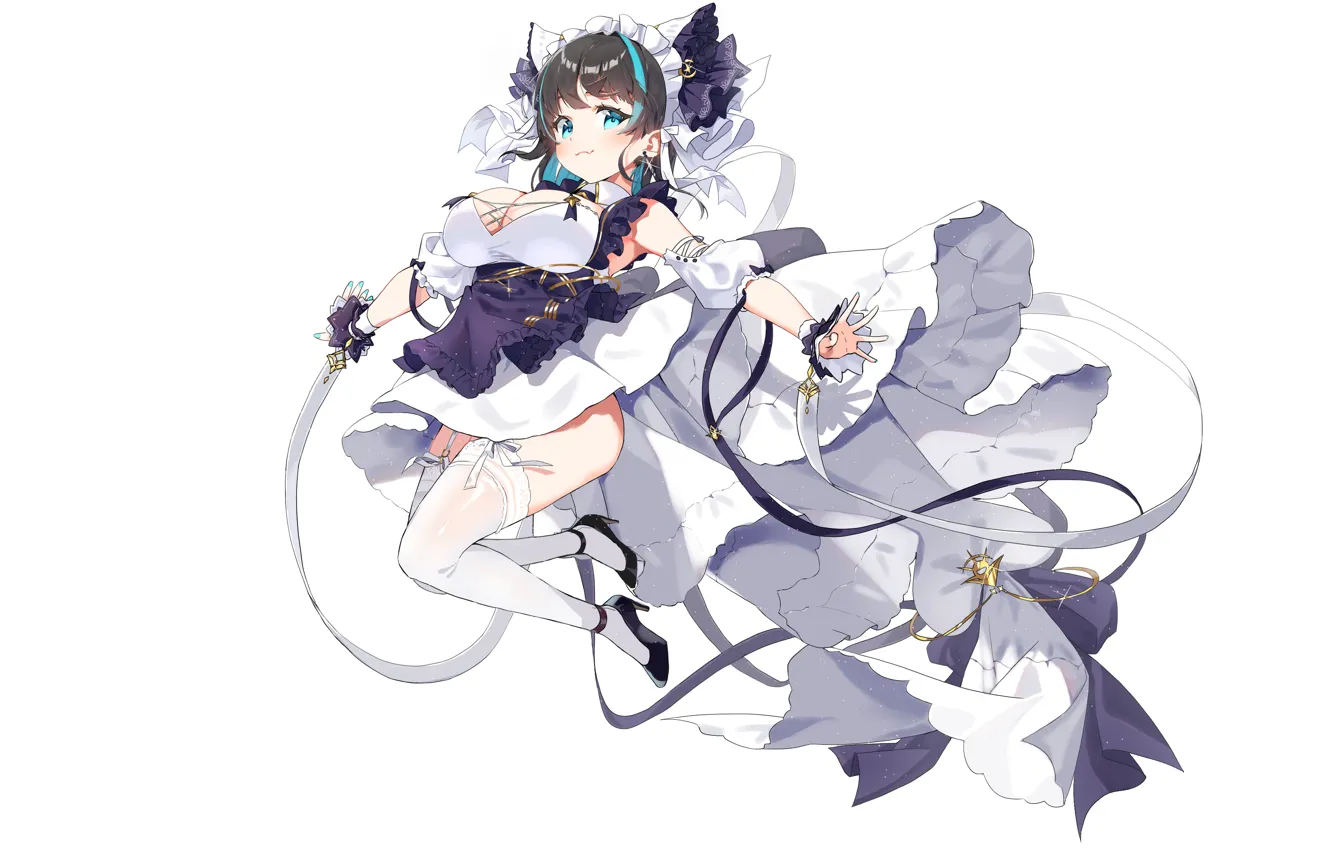 Photo wallpaper girl, sexy, cleavage, thighhighs, long hair, dress, boobs, anime