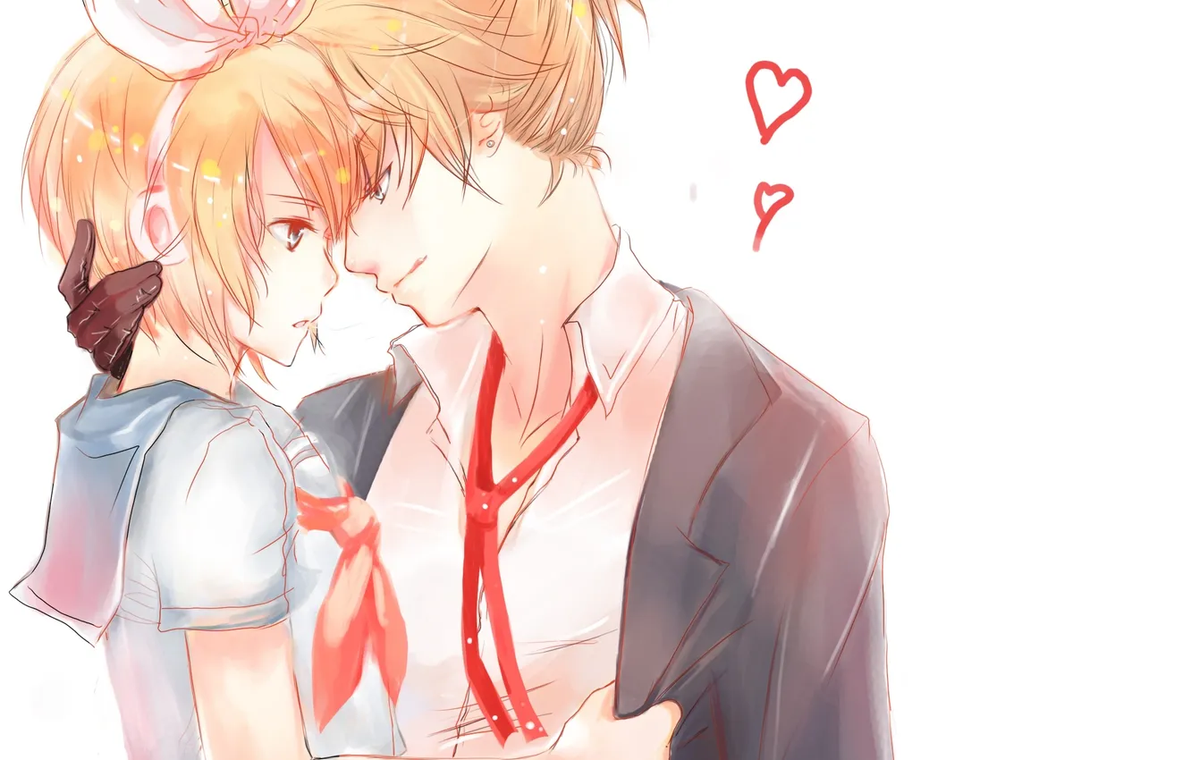 Photo wallpaper look, girl, love, hugs, guy, vocaloid, kagamine rin, Vocaloid