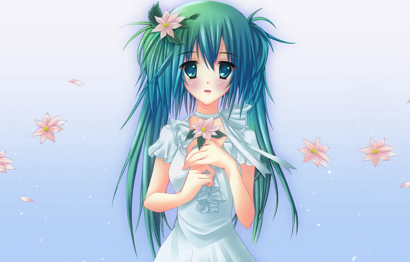 Photo wallpaper girl, flowers, art, vocaloid, hatsune miku, Vocaloid, haijin, shiraha