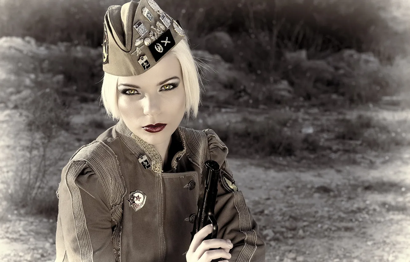 Photo wallpaper look, girl, gun