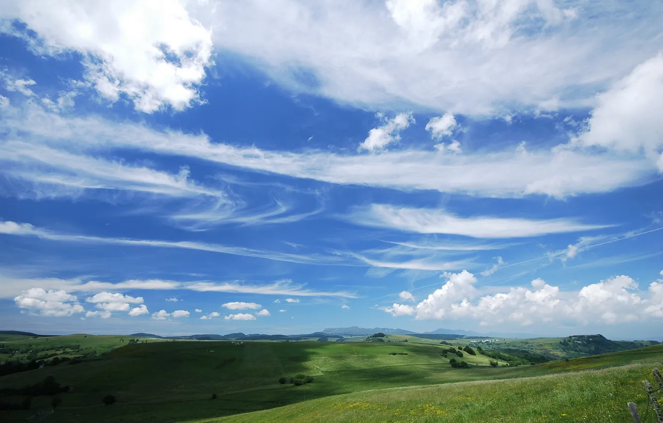 Photo wallpaper the sky, clouds, field, valley