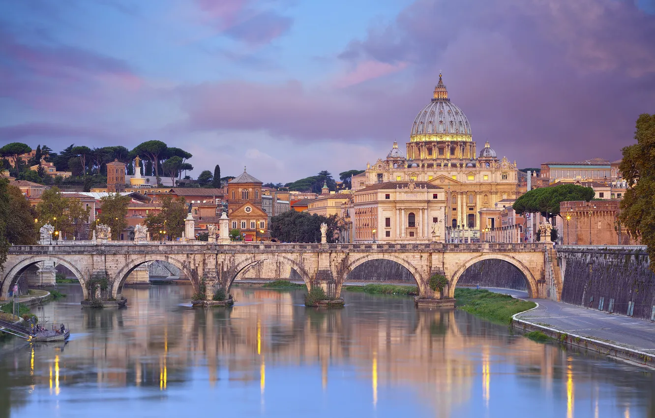 Photo wallpaper the sky, clouds, landscape, bridge, home, Rome, Italy, Tiber river