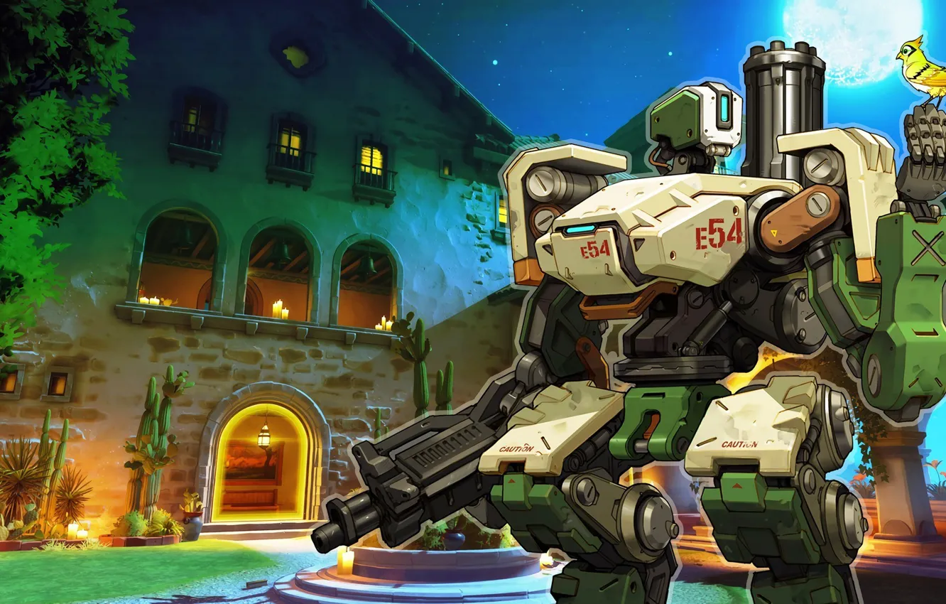 Photo wallpaper gun, game, robot, sky, mecha, weapon, bird, cloud