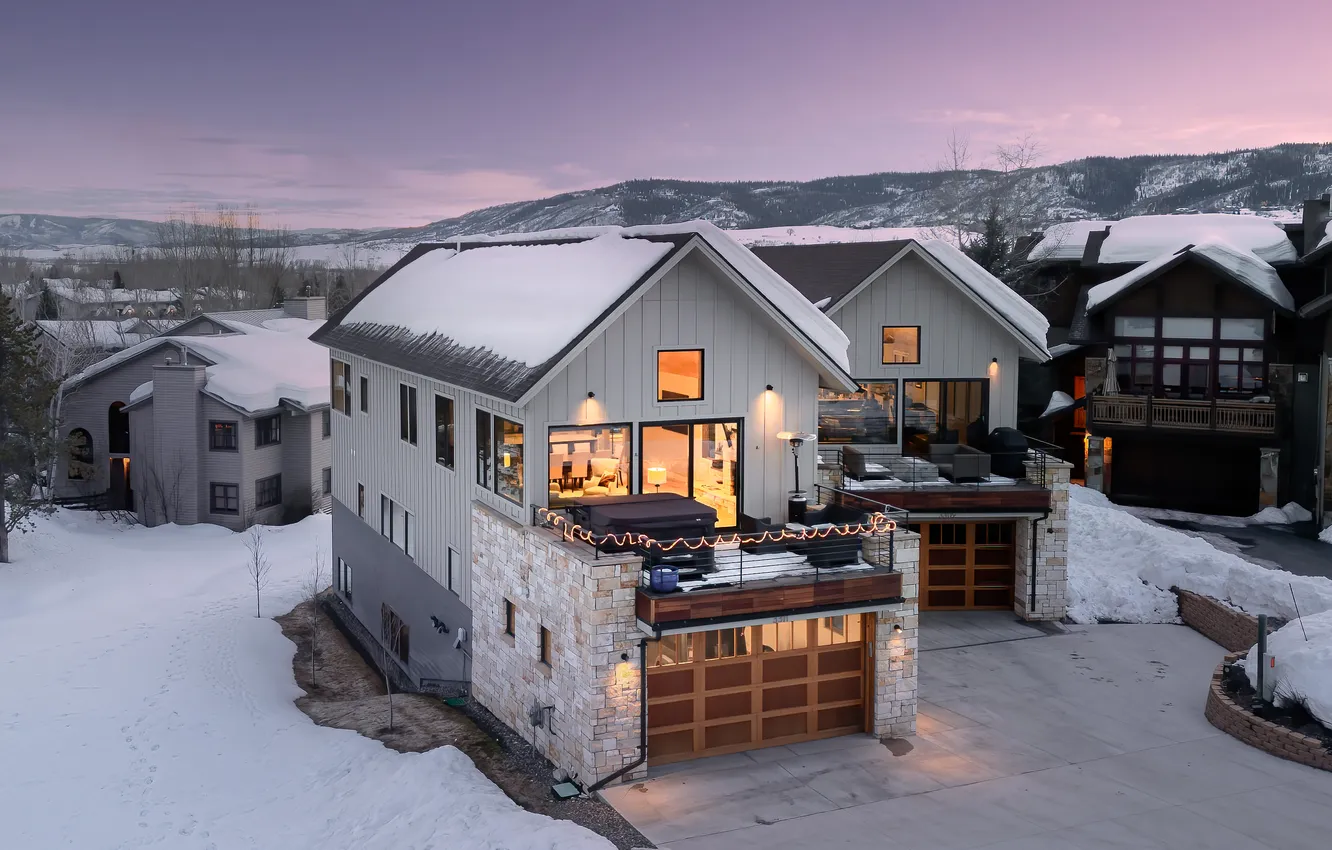 Photo wallpaper winter, snow, Colorado, Chalet, ski resort, Steamboat Springs, modern houses, Steamboat Springs