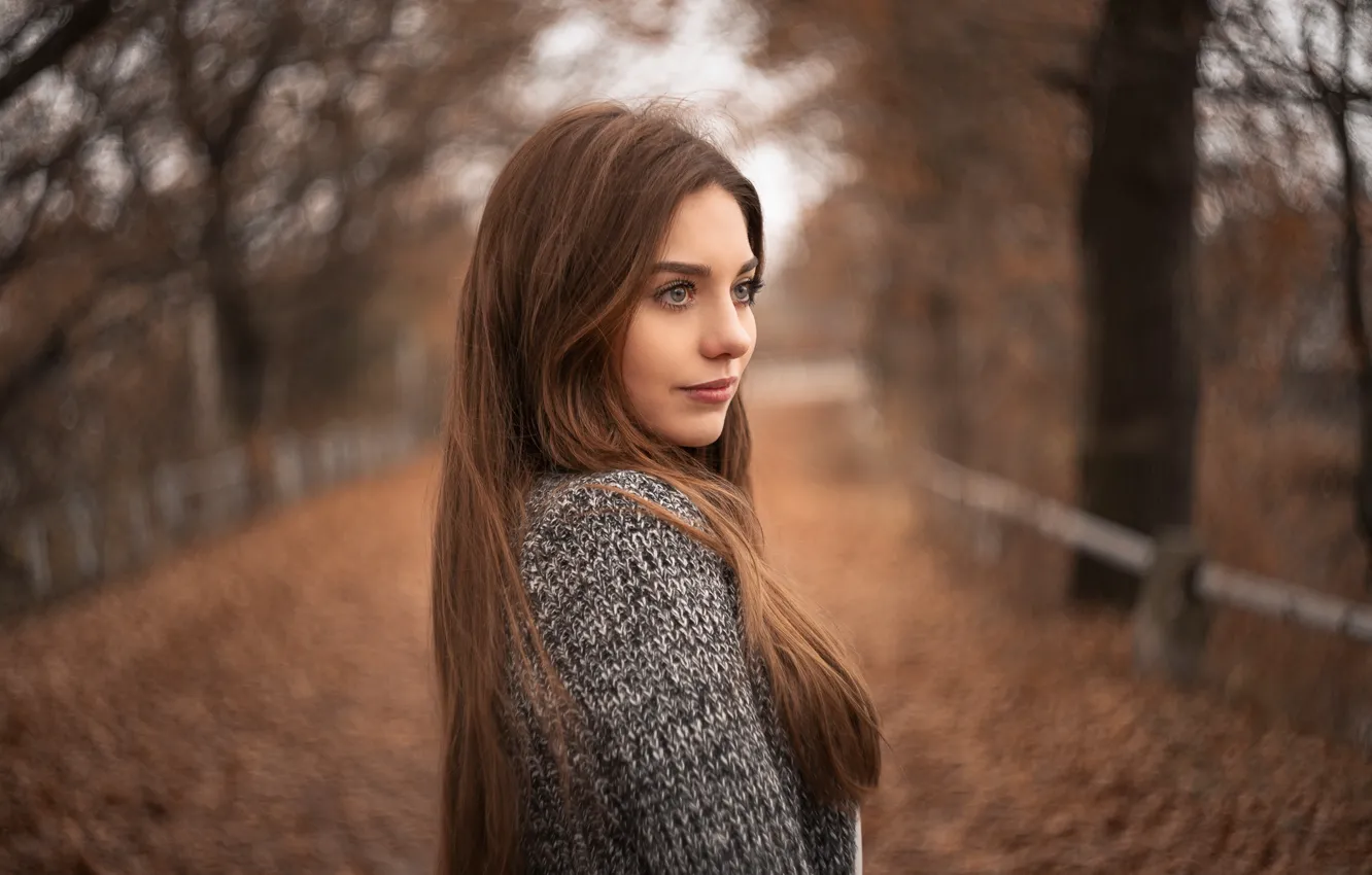 Photo wallpaper look, girl, face, portrait, long hair, bokeh