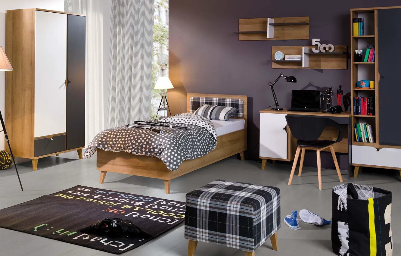 Photo wallpaper design, style, interior, wardrobe, bedroom, children's, Desk, the room of the student