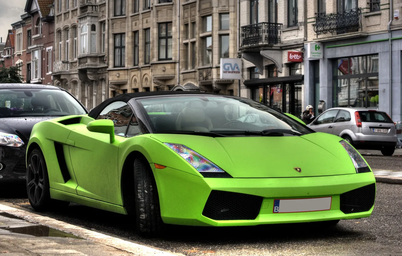 Photo wallpaper green, green, street, Lamborghini, gallardo, street, Lamborghini, Gallardo