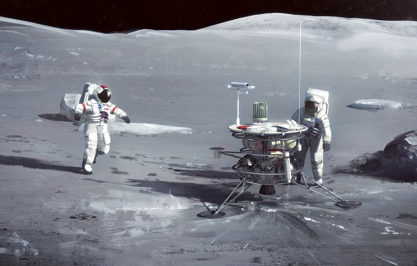 Photo wallpaper surface, planet, astronaut, camera, Lunar Investigation