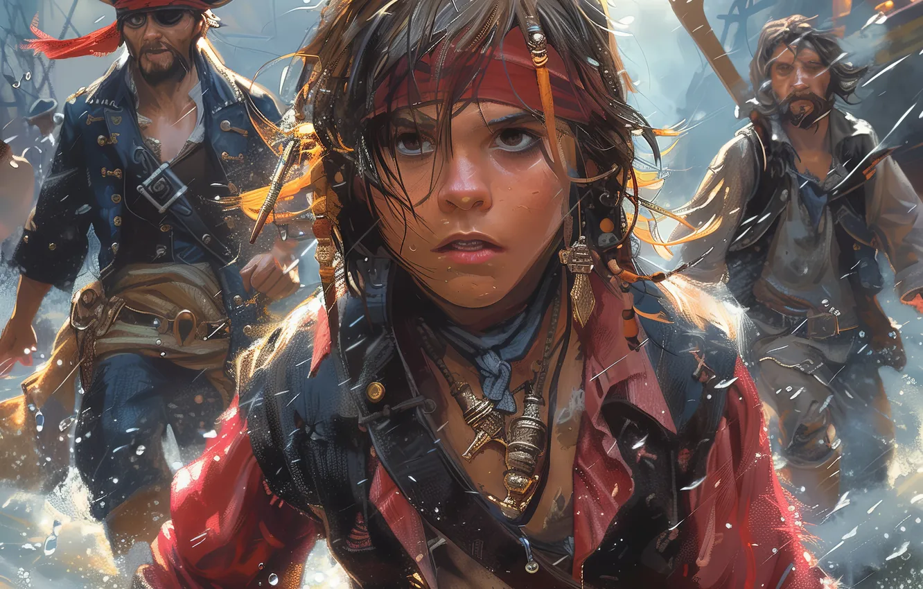 Photo wallpaper boy, pirate, male, three, digital art, AI art, The Art of Artificial Intelligence, neural network