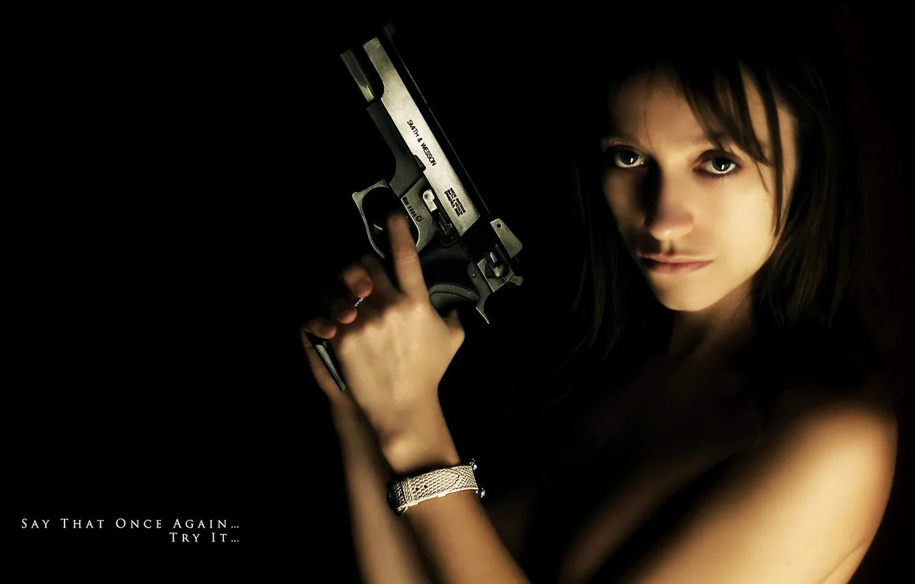 Photo wallpaper girl, gun, weapons