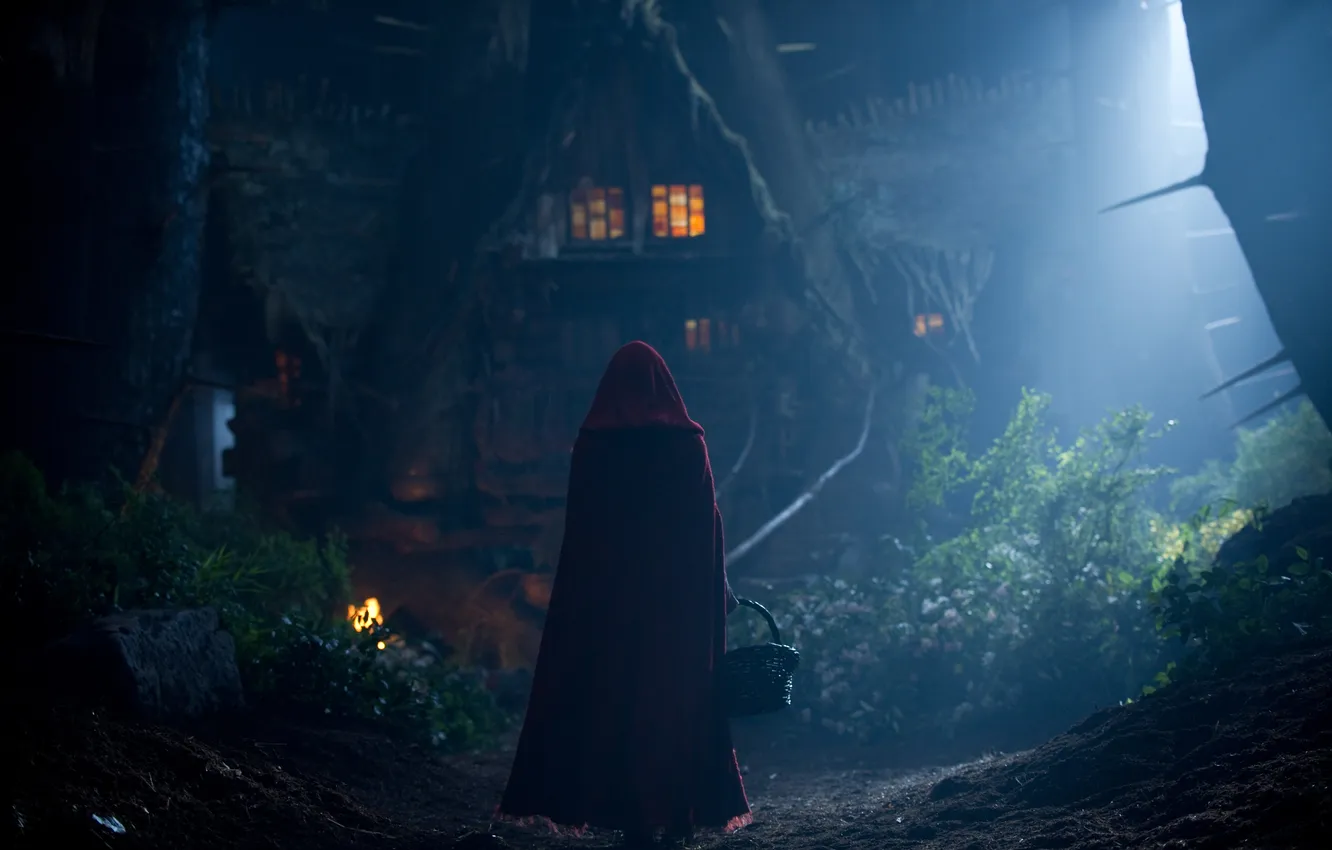 Photo wallpaper forest, night, house, Red Riding Hood, Little red riding hood, Amanda Seyfried