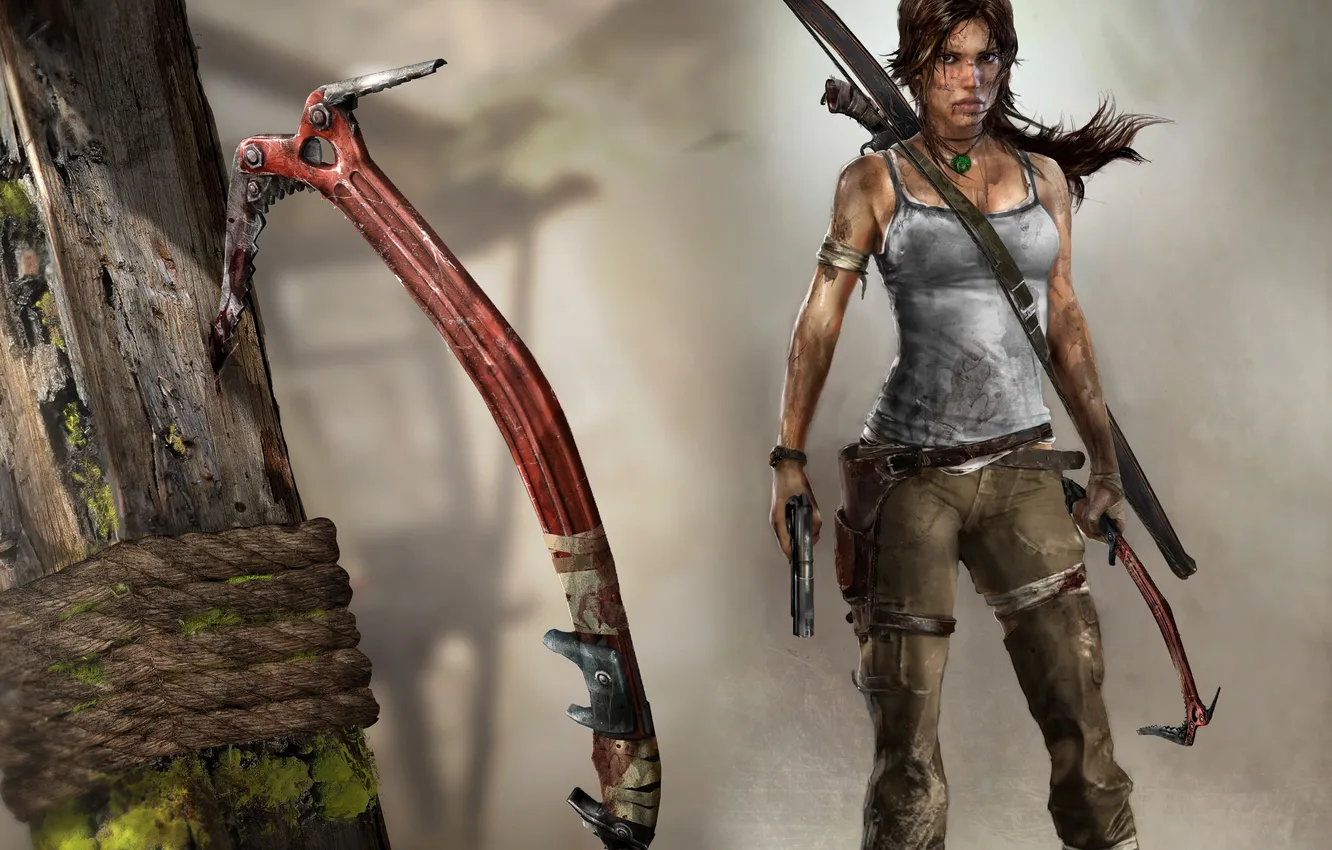 Photo wallpaper gun, bow, Tomb Raider, Lara Croft, the heroine, Lara Croft, Ice pick