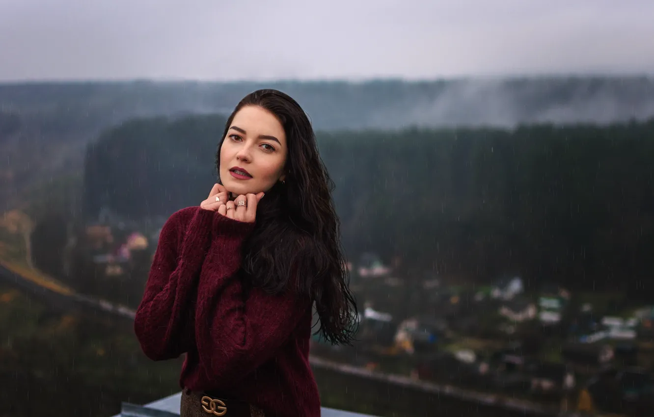 Photo wallpaper girl, rain, sweater, Dmitry Medved