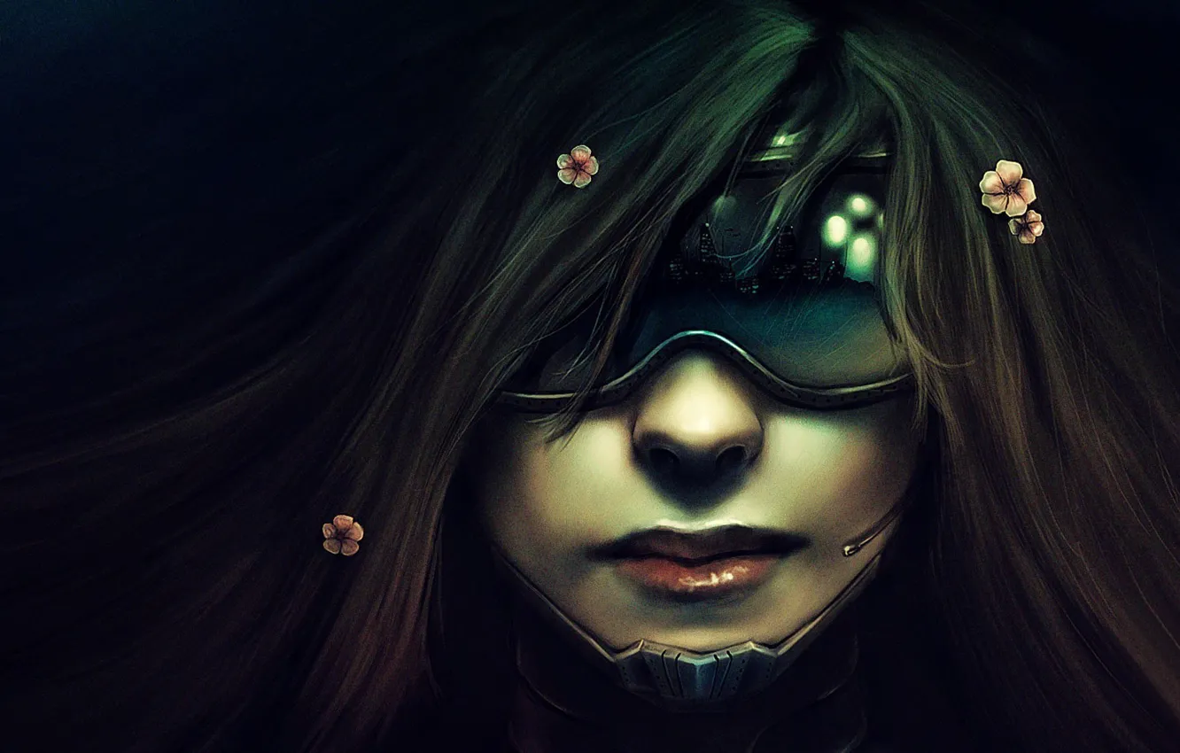 Photo wallpaper girl, face, glasses, Cyberpunk