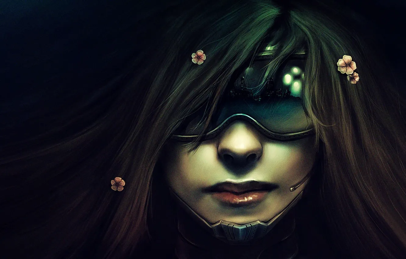 Photo wallpaper girl, face, glasses, cyberpunk