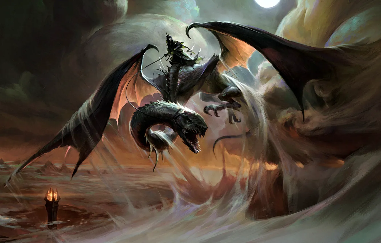 Photo wallpaper Mordor, fan art, Nazgul, J.R.R. Tolkien, The winged creature