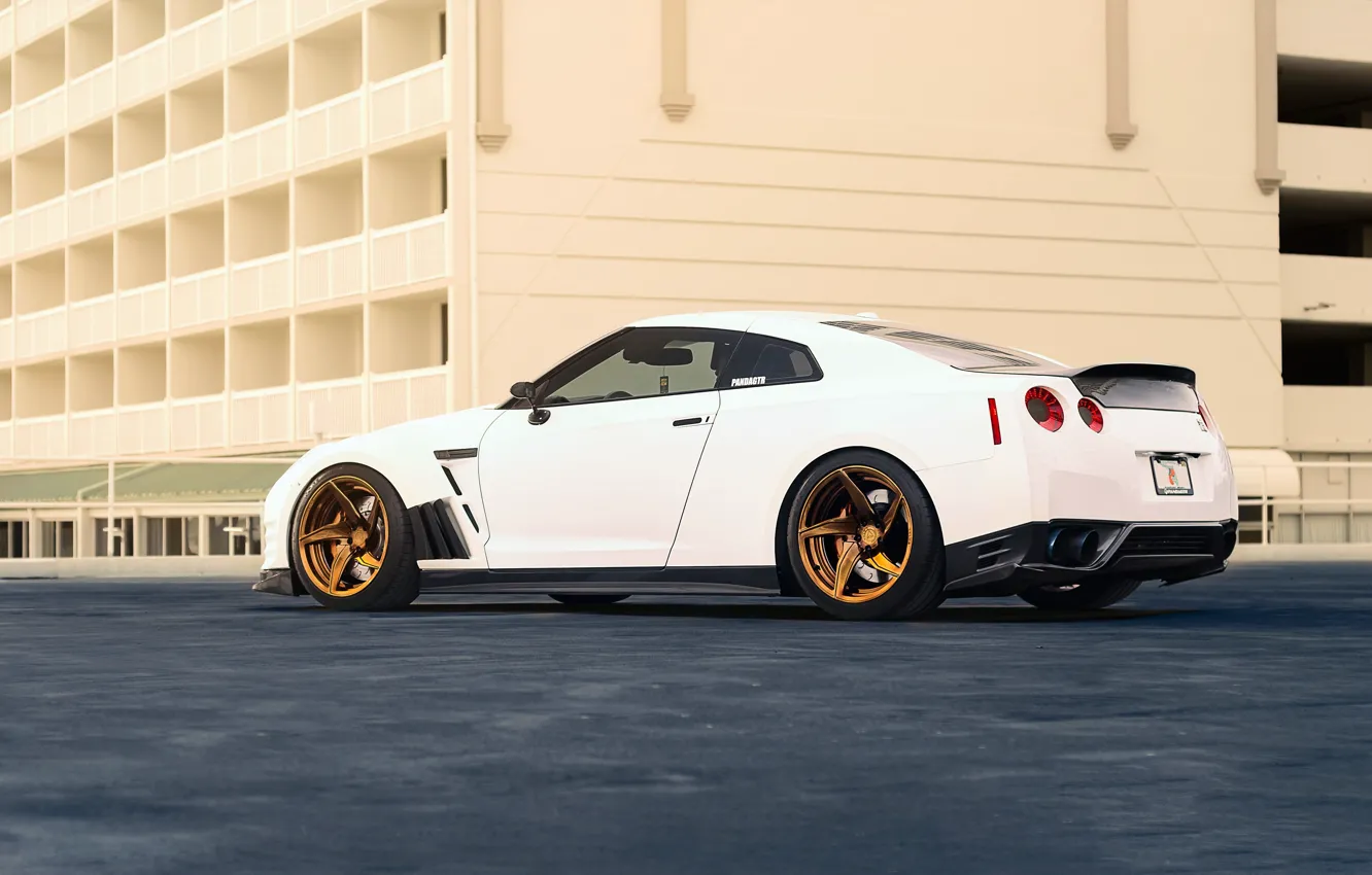 Photo wallpaper Nissan, GT-R, Car, Power, White, R35, Sport, Rear