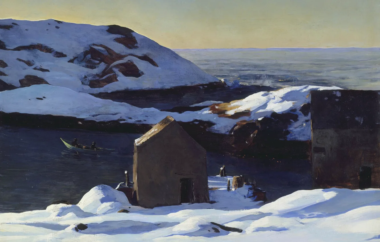 Photo wallpaper landscape, nature, rocks, picture, Rockwell Kent, Rockwell Kent, Winter. Island Monhegan