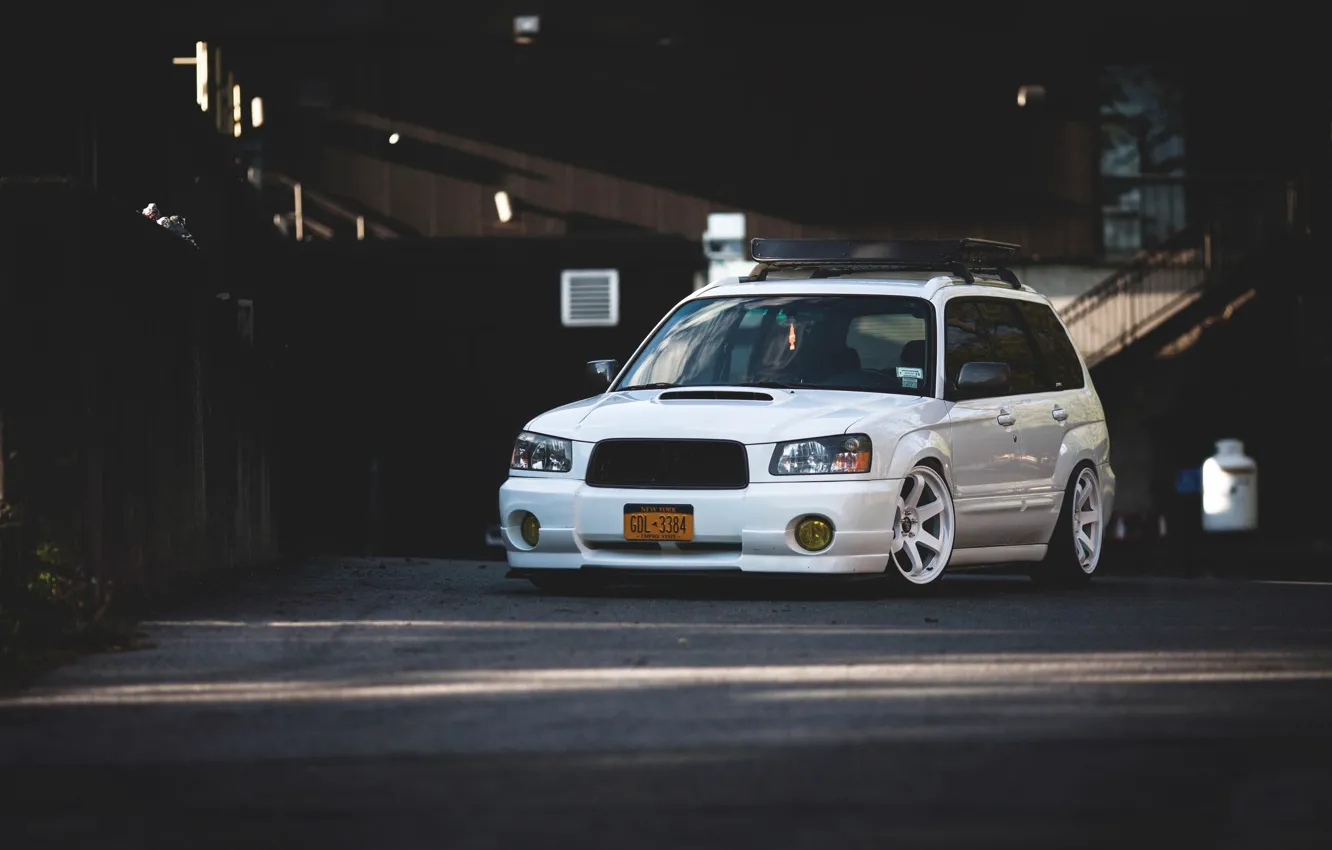 Photo wallpaper turbo, white, wheels, subaru, japan, jdm, tuning, front