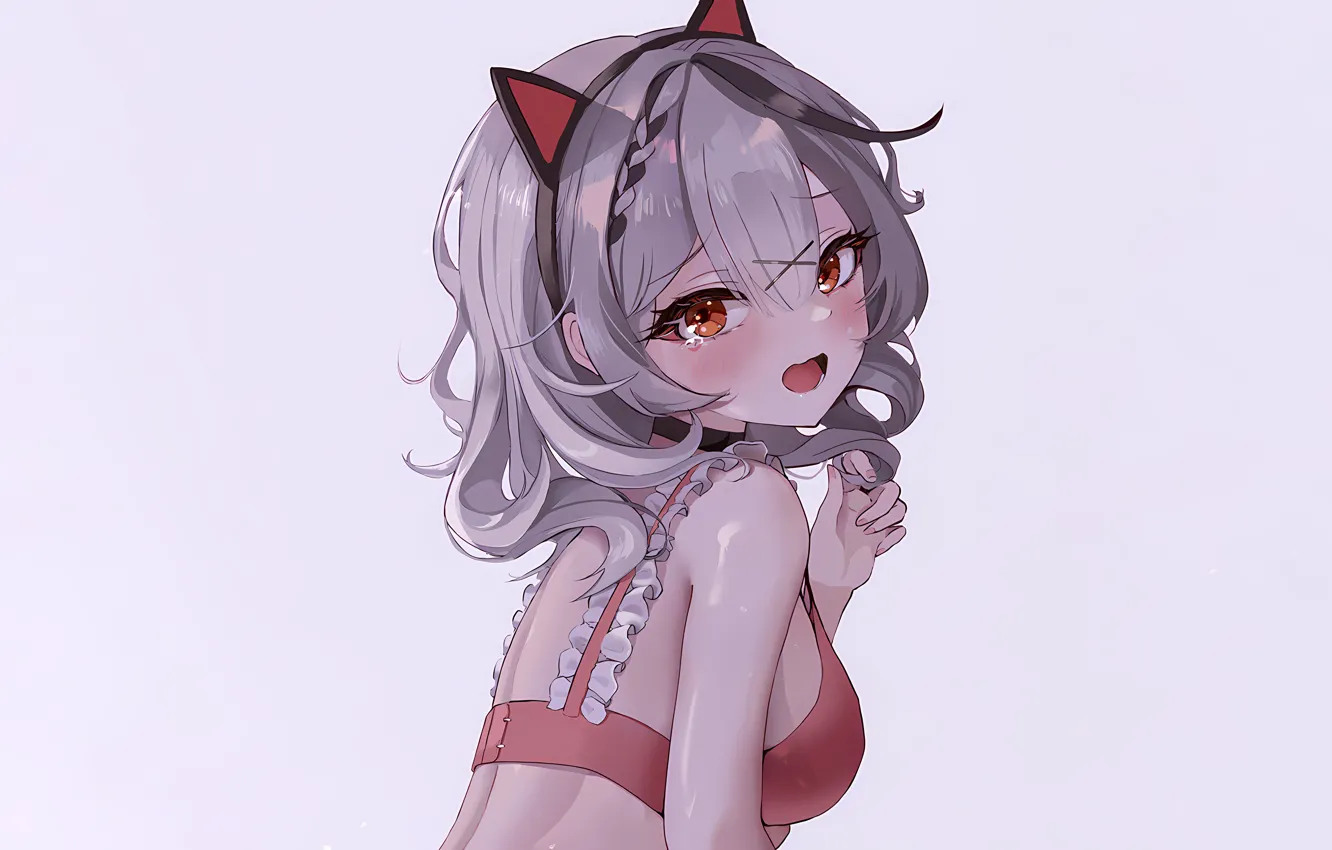 Photo wallpaper girl, sexy, long hair, brown eyes, boobs, anime, beautiful, pretty