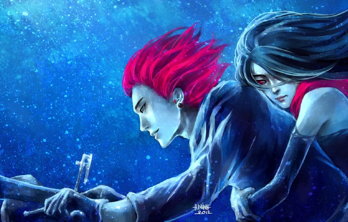 Photo wallpaper girl, hugs, motorcycle, guy, art, NanFe