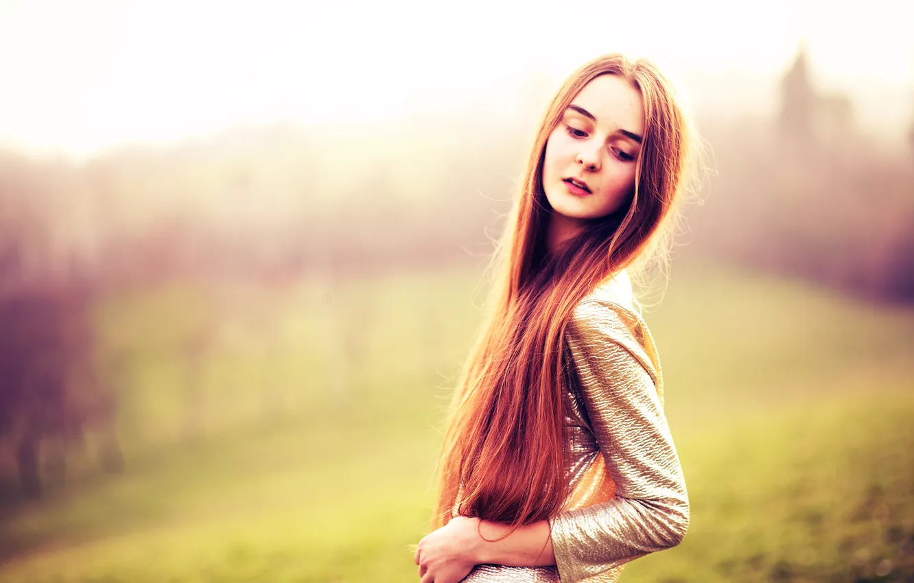 Photo wallpaper girl, nature, redhead, long-haired