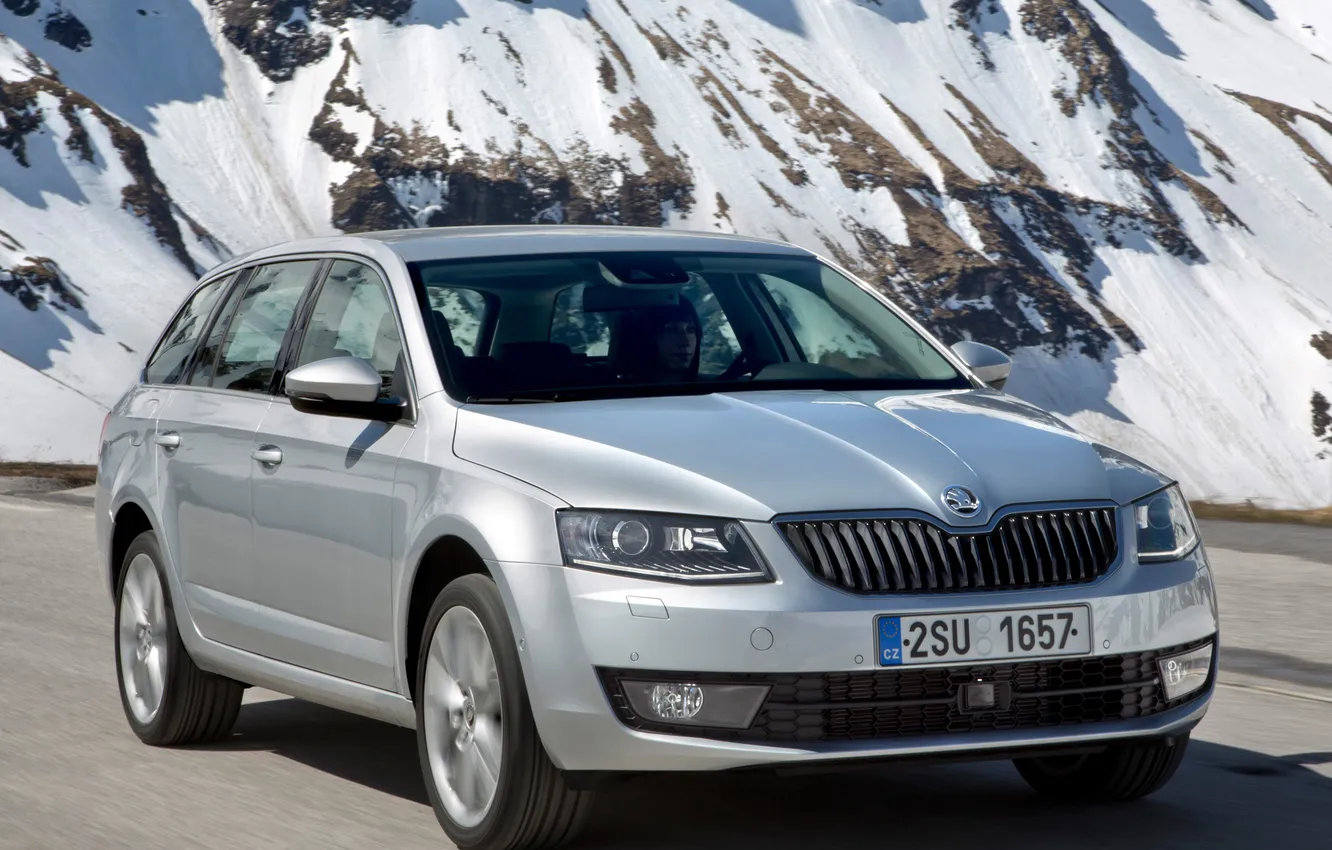 Photo wallpaper machine, grey, in motion, 4x4, Skoda, universal, Combi, Octavia
